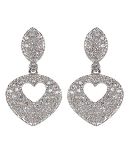 Pendientes novia corazón con cristales Swarovski en plata de ley rodinada