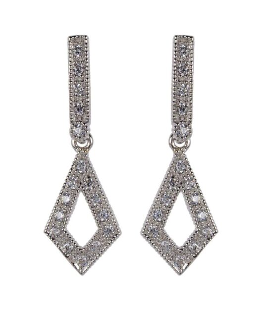 Pendientes novia de colgar estrechos de plata bañada en rodio con Swarovski Elements