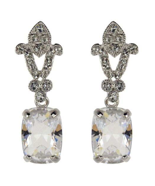 Pendientes novia de presión en plata de ley rodinada con cristales Swarovski