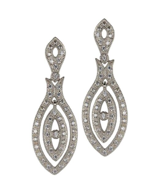 Pendientes novia doble óvalo de plata rodinada con Swarovski Elements