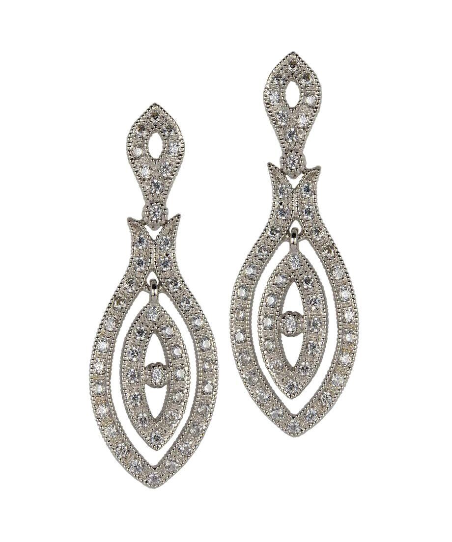 Pendientes novia doble óvalo de plata rodinada con Swarovski Elements Pendientes novia doble óvalo de plata rodinada con Swarovski Elements