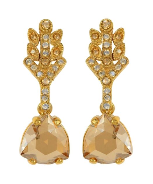 Pendientes novia dorados de plata de ley bañada en oro con Swarovski Elements