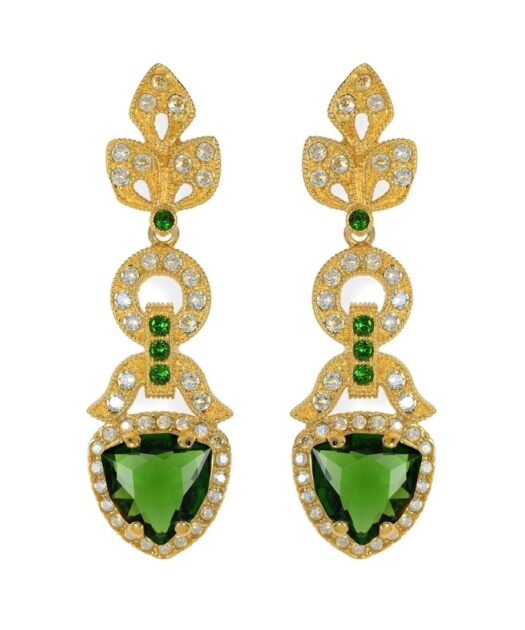 Pendientes novia en oro con cristales verdes Swarovski de plata
