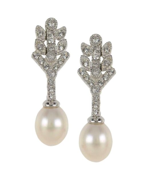 Pendientes novia espiga y perla de plata 925 milésimas con un baño de rodio