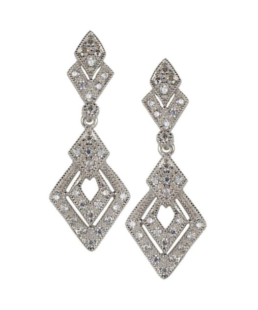 Pendientes novia rombos alargados en plata rodinada con Swarovski Elements