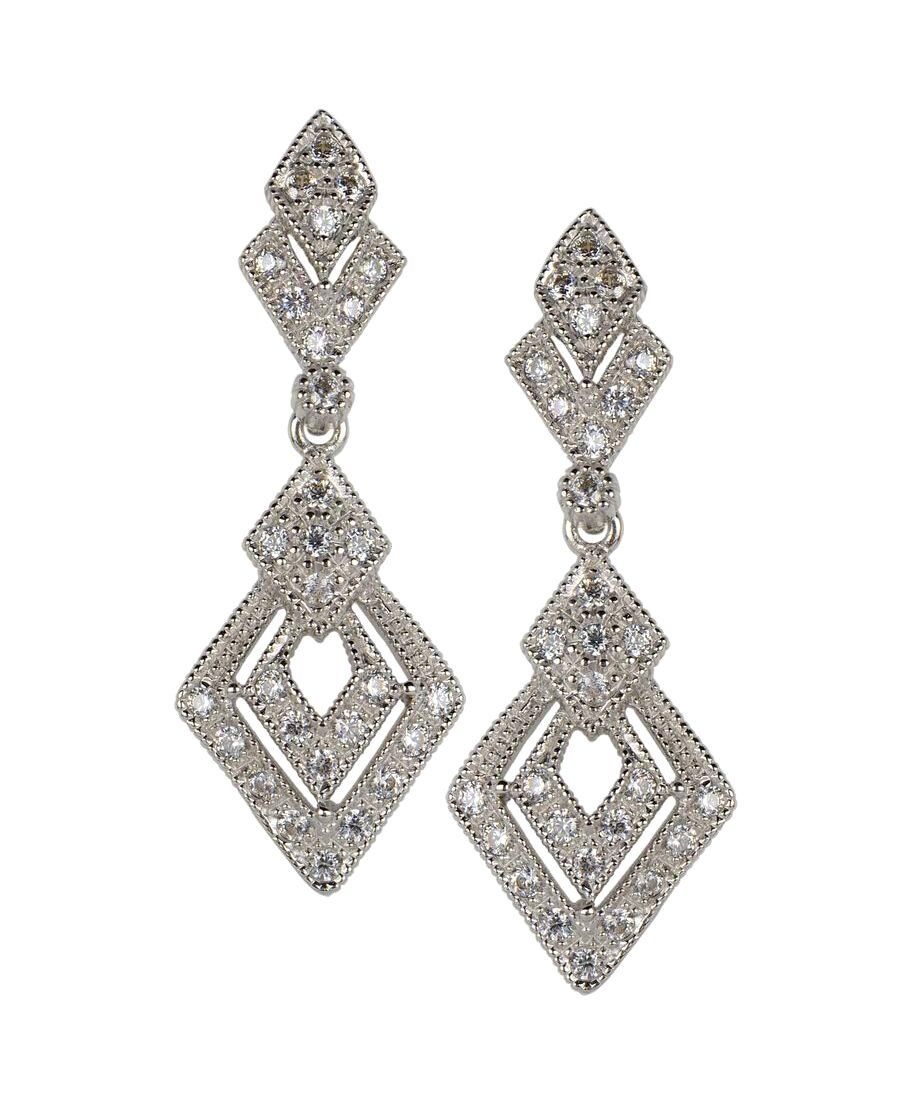 Pendientes novia rombos alargados en plata rodinada con Swarovski Elements Pendientes novia rombos alargados en plata rodinada con Swarovski Elements