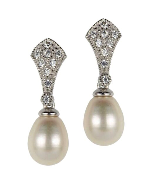Pendientes novia sencillos con una perla blanca y cristal Swarovski