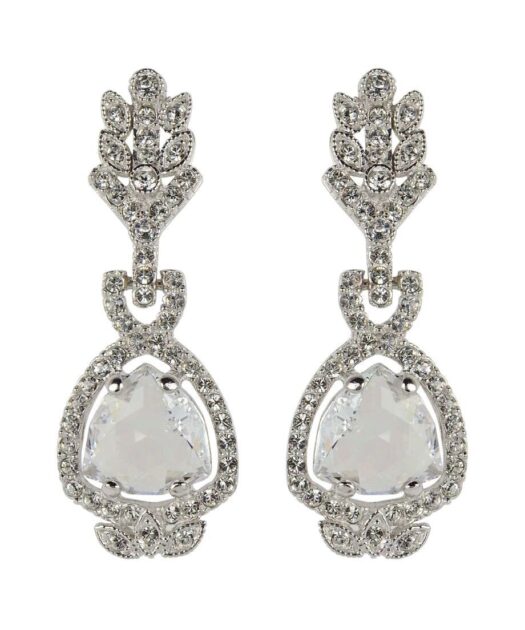 Pendientes novia Swarovski Elements brillantes de plata con un baño de rodio