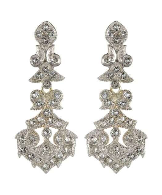 Pendientes novia tradicionales de plata de ley bañada en rodio con Swarovski Elements brillantes