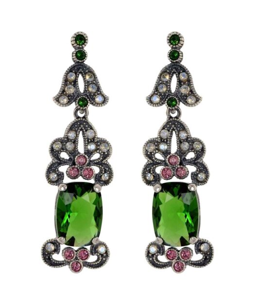 Pendientes novia verdes y malvas de plata de ley con Swarovski