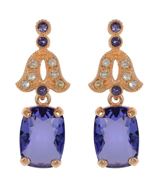 Pendientes novia violetas en oro rosa de plata con cristales Swarovski