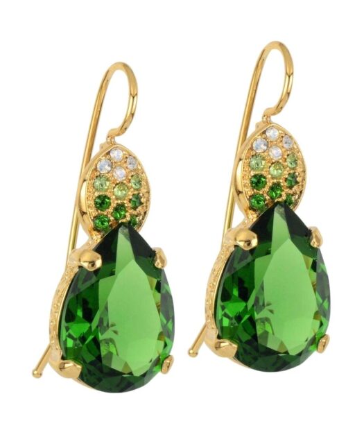 Pendientes oro amarillo con cristales verdes Swarovski fabricados en plata