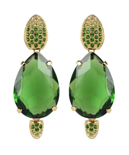Pendientes oro amarillo en tonos verdes de plata de ley con cristales Swarovski