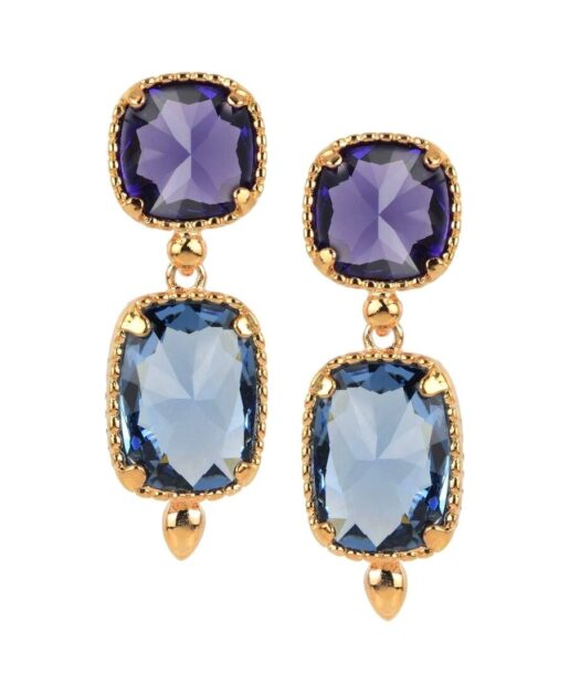 Pendientes oro rosa azules y morados de plata de primera ley