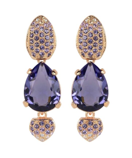 Pendientes oro rosa con cristales Swarovski violetas de plata 925 milésimas