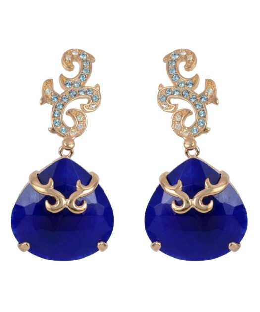 Pendientes oro rosa con piedra azul de plata de primera ley
