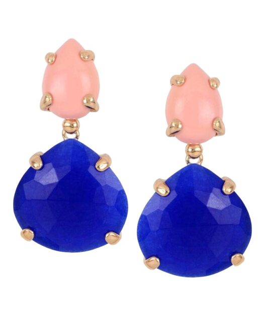 Pendientes oro rosa de jade y coral de plata bañada en oro 18 quilates