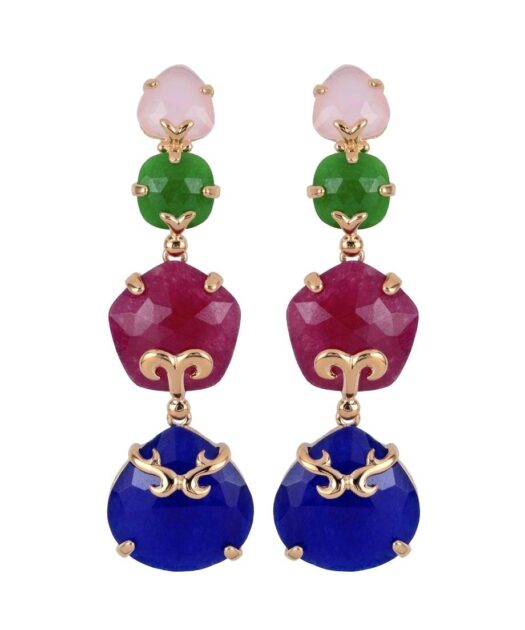 Pendientes oro rosa largos con piedras de varios colores