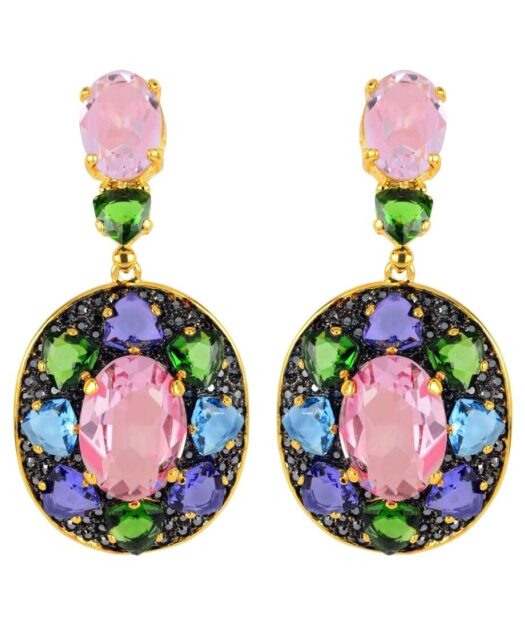 Pendientes oro amarillo multicolor de plata con Swarovski Elements