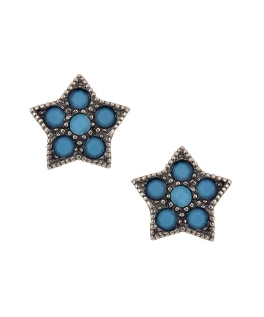 Pendientes pequeñas estrellas azules de plata envejecida