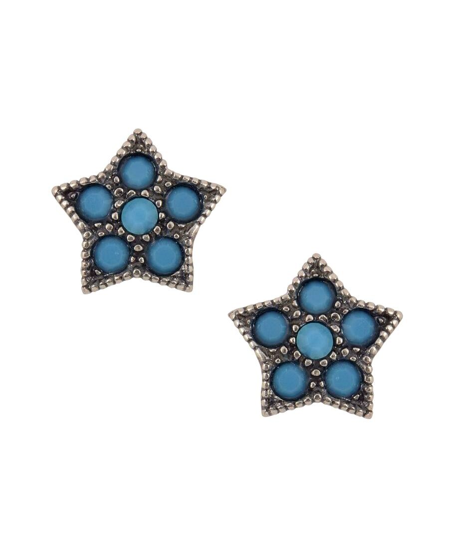 Pendientes pequeñas estrellas azules de plata envejecida