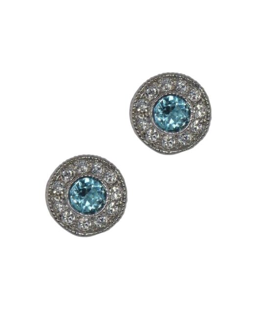 Pendientes pequeños azules y blancos de plata de primera ley rodinada
