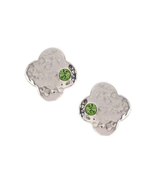 Pendientes pequeños con un cristal verde de plata rodinada