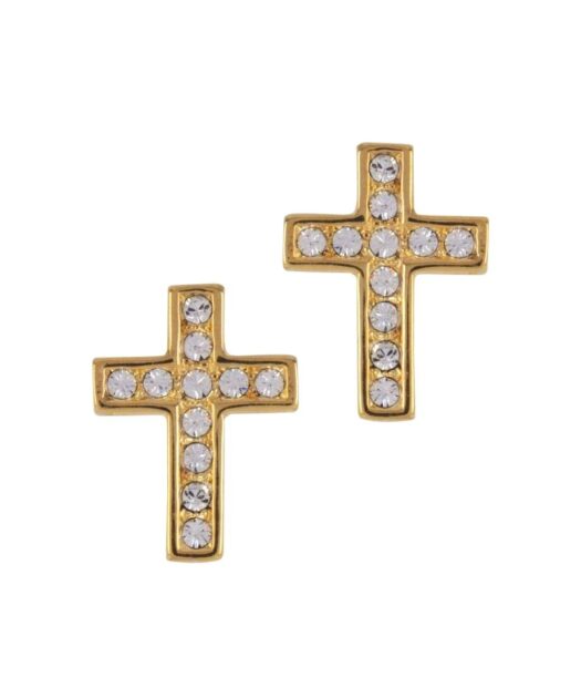 Pendientes pequeños cruces doradas de plata con Swarovski Elements