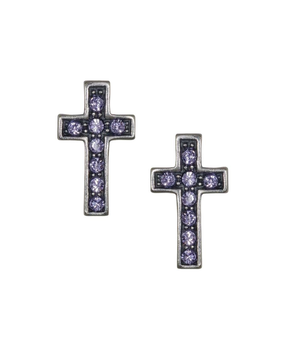 Pendientes pequeños de cruz de plata envejecida