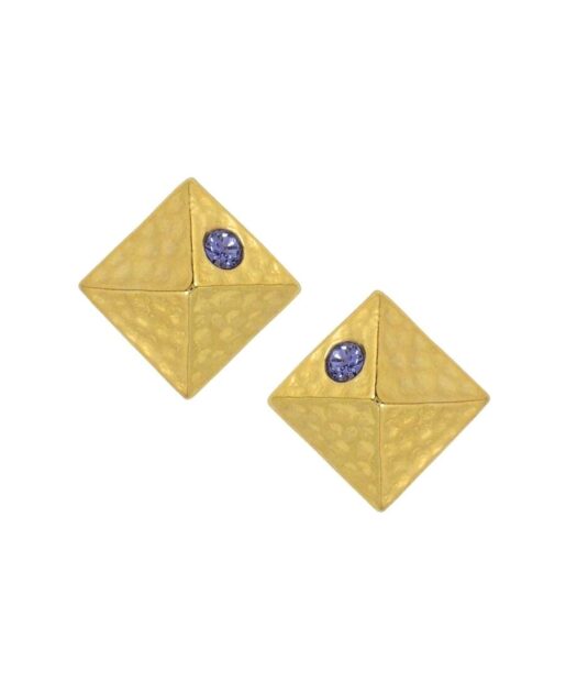 Pendientes pequeños de pirámide dorada de plata de primera ley