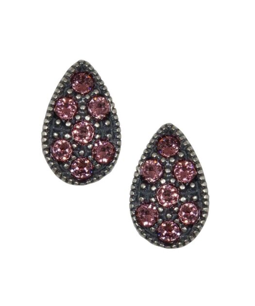 Pendientes pequeños de plata vieja con cristales violetas