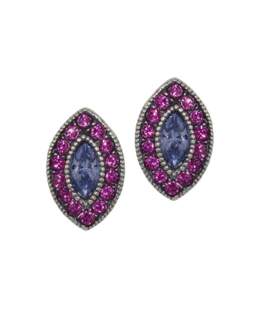 Pendientes pequeños morados y violetas de plata envejecida