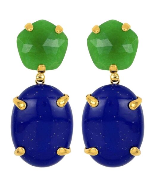Pendientes piedra verde con lapislázuli de plata bañada en oro amarillo