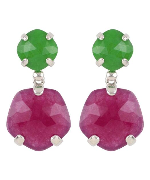 Pendientes piedras de color verde y morado de plata de primera ley rodinada