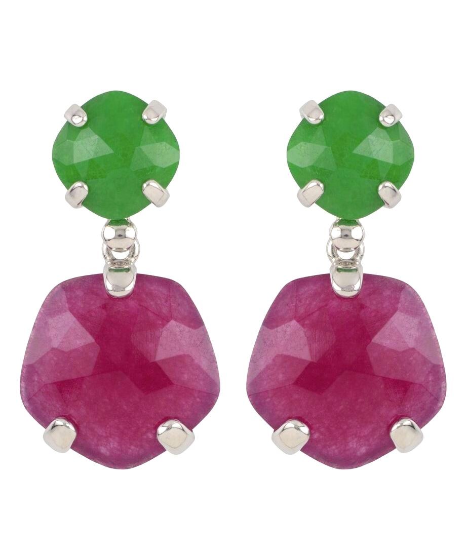 Pendientes piedras de color verde y morado de plata de primera ley rodinada