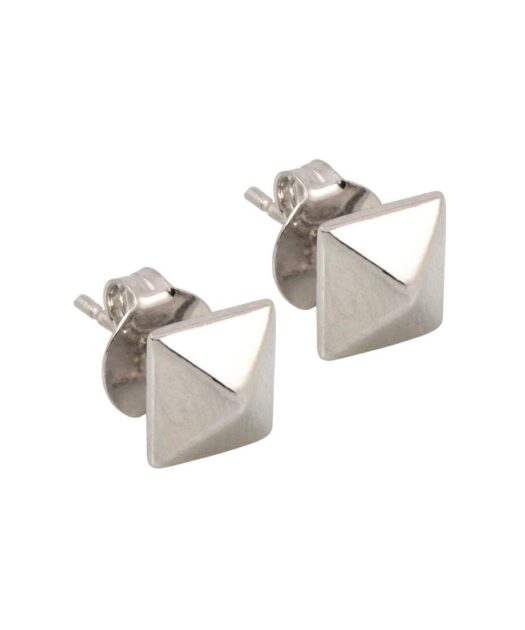 Pendientes pirámides de plata pequeños con un baño de rodio