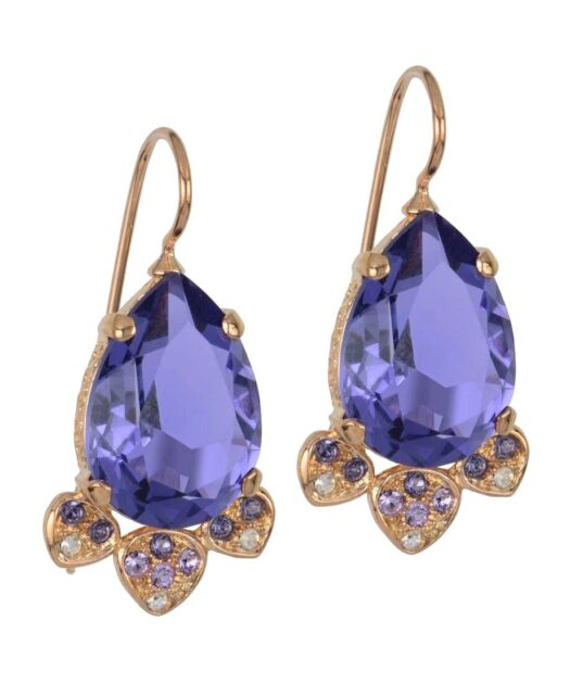 Pendientes plata con baño de oro rosa y cristales Swarovski violetas