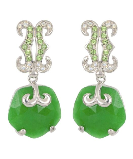 Pendientes plata con piedra verde y cristales de Swarovski