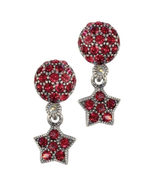 Pendientes rojos de colgar con estrella en plata rodinada con Swarovski Elements