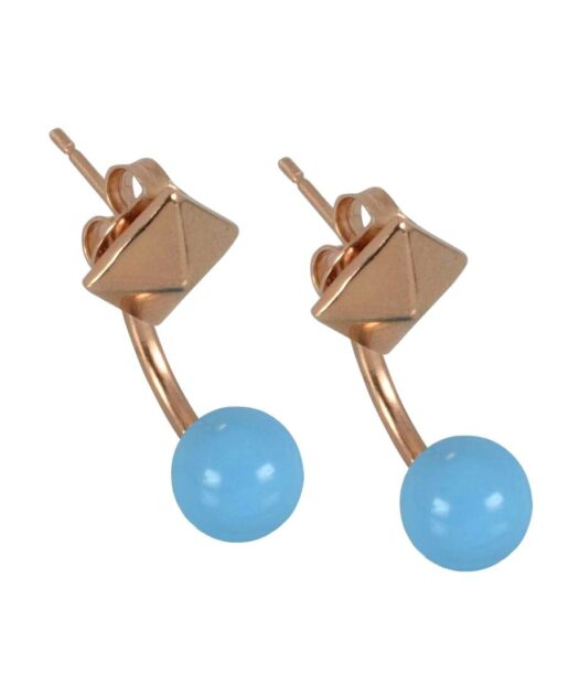 Pendientes rosa dobles de plata de primera ley con una bola azul