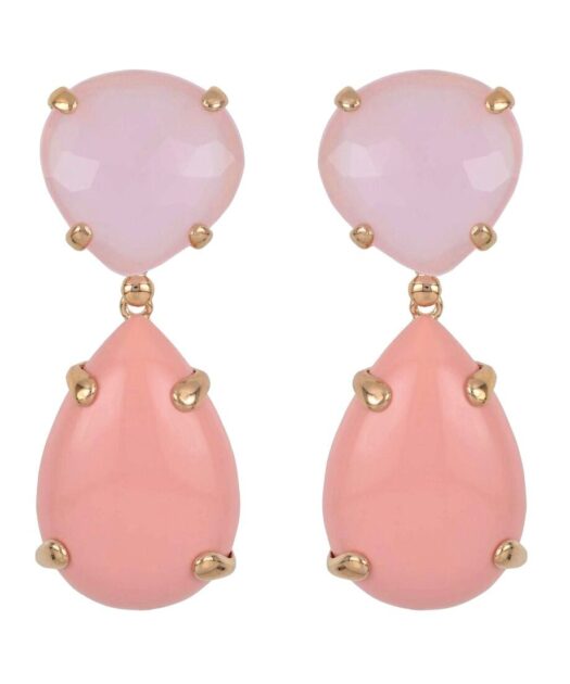 Pendientes rosas de piedra y coral en plata con baño de oro
