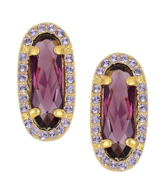 Pendientes Swarovski Elements alargados morados de plata de ley con un baño de oro rosa