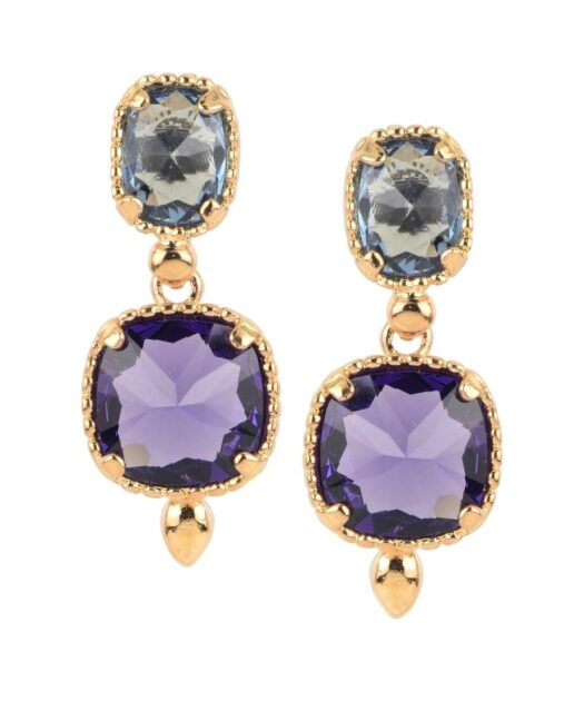Pendientes Swarovski Elements azules y morados de plata bañada en oro rosa