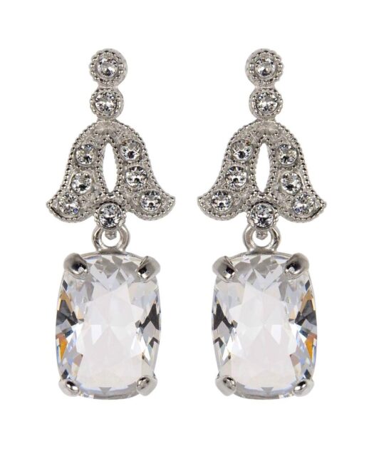 Pendientes Swarovski Elements princesa de plata rodinada con cierres de presión