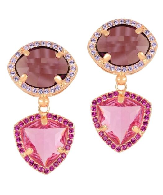 Pendientes largos Destellos con cristales Swarovski malvas y violetas de plata de primera ley bañada en oro rosa de la colección de Máximo Betro.