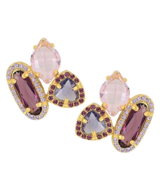 Pendientes Swarovski Elements triples oro rosa de plata de ley