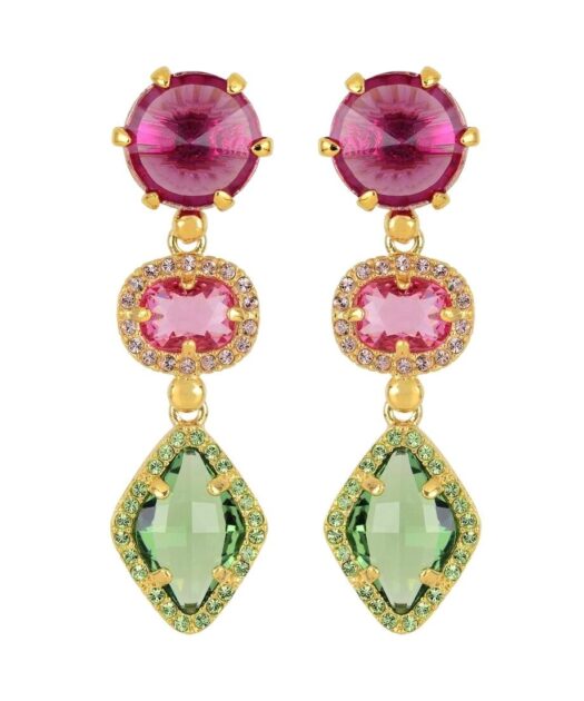 Pendientes Swarovski Elements verdes y violetas de plata bañada en oro rosa