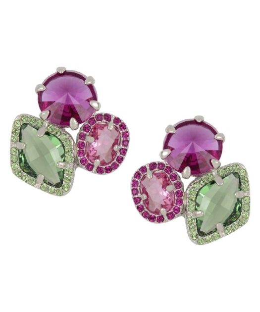 Pendientes Swarovski Elements violetas y verdes de plata de ley rodinada