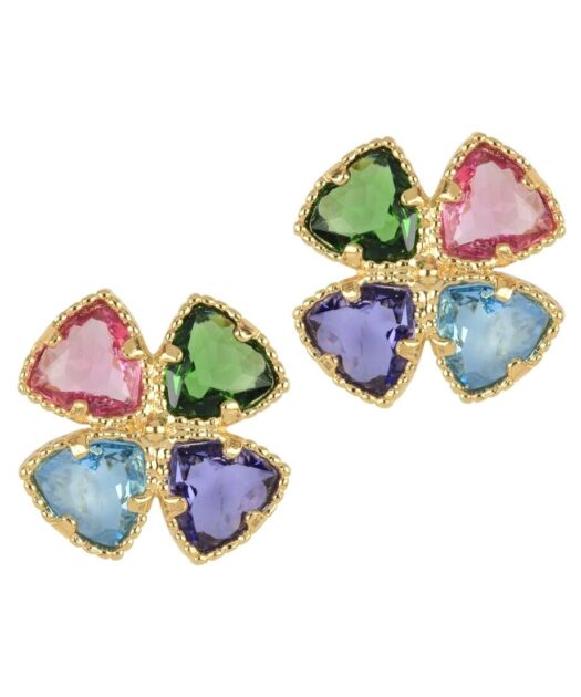 Pendientes trébol de cuatro hojas de colores fabricado en plata de ley