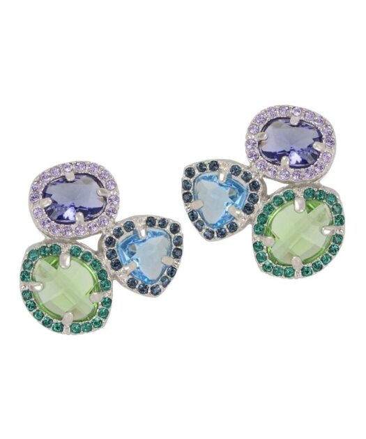 Pendientes triples Swarovski Elements de plata con baño de rodio